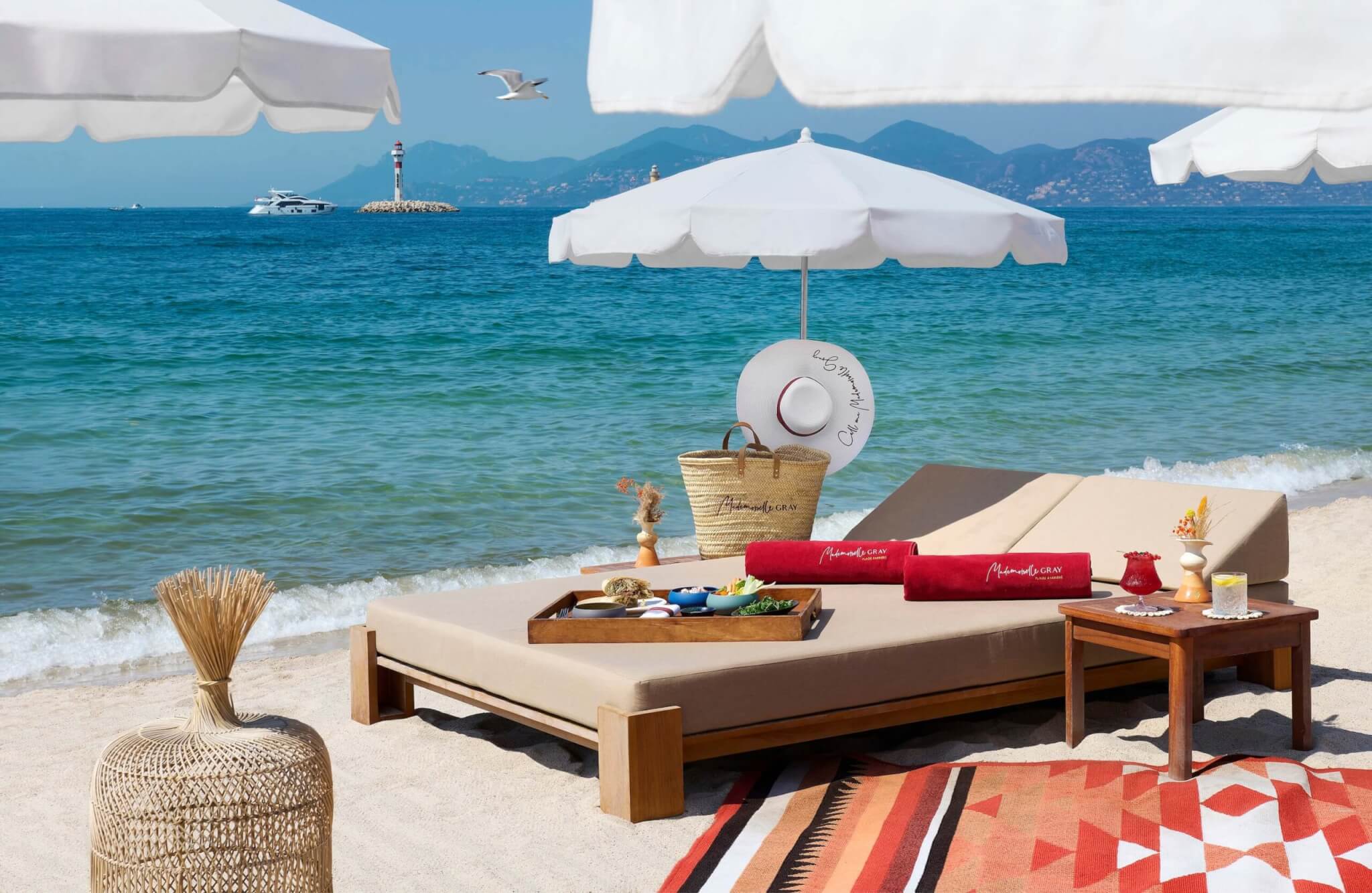 Private beach daybed at Hôtel Barrière Le Majestic